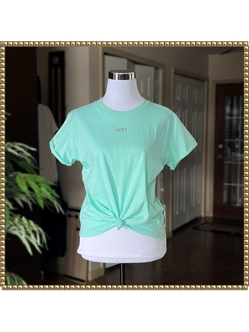 DKNY SPORT Aqua Metallic Logo Knotted Tee Extra Small